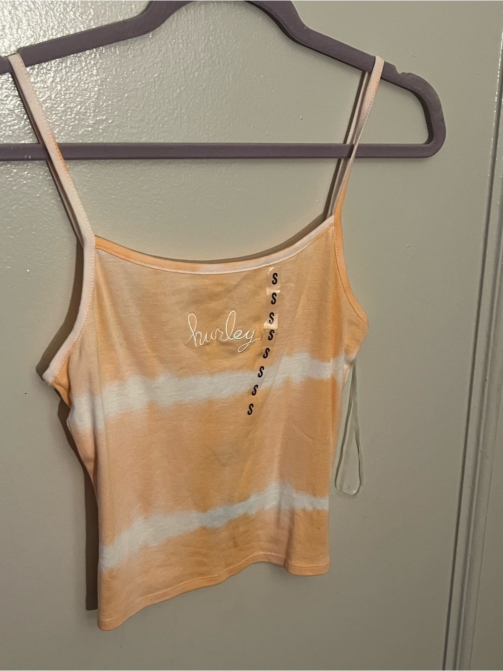 Hurley Peach and White Tie-Dye Spaghetti Strap Tank